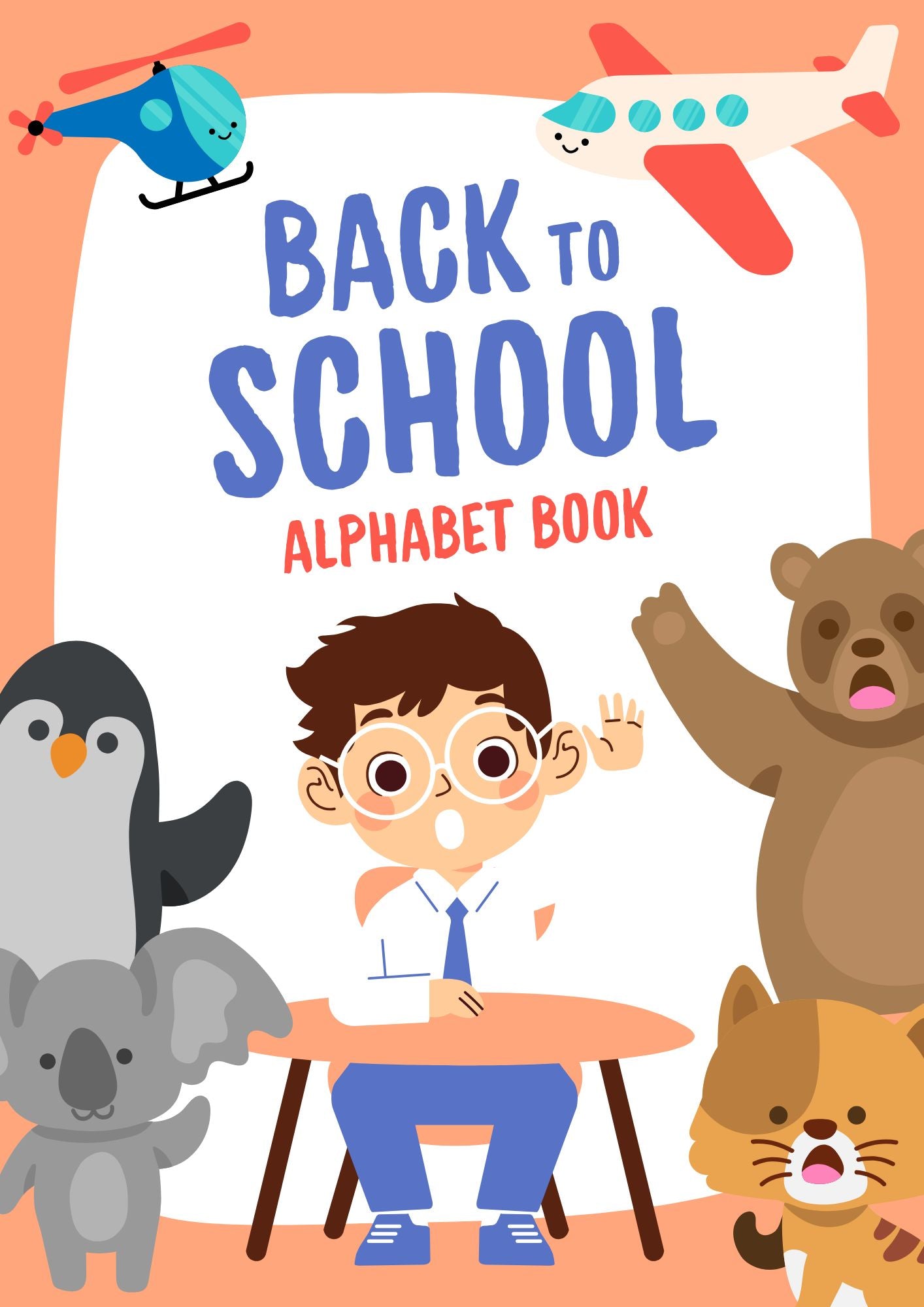 Back to School Alphabet Tracing Book in Orange Blue Cute Style