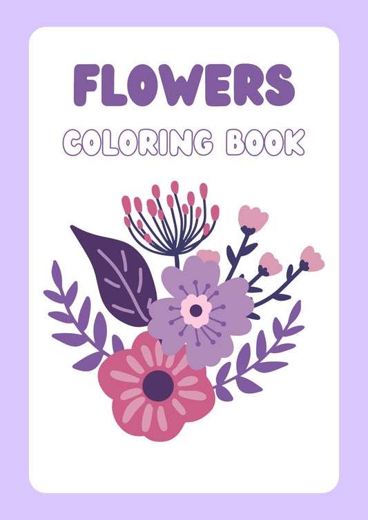 Flowers Coloring Book Visual Arts Worksheet in Purple Black White Style