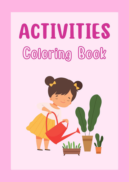 Activities Coloring Book in Black White Style