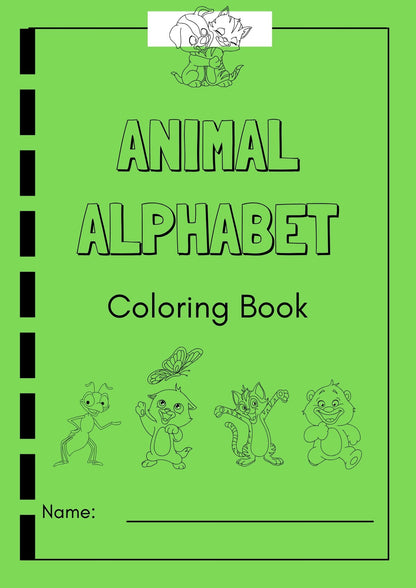 Animal Alphabet Coloring Booklet in Grayscale Lined Illustrative Style