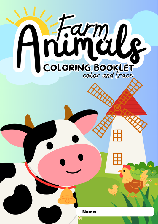 Farm Animals Coloring Booklet in Black Outline Style