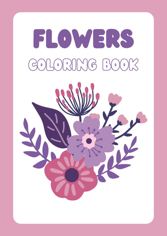 Flowers Coloring Book Visual Arts Worksheet in Purple Black White Style