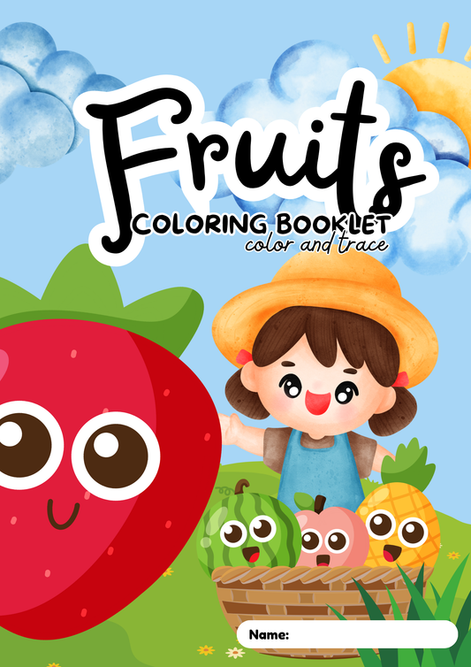 Fruits Coloring and Tracing Booklet in Black Outline Style