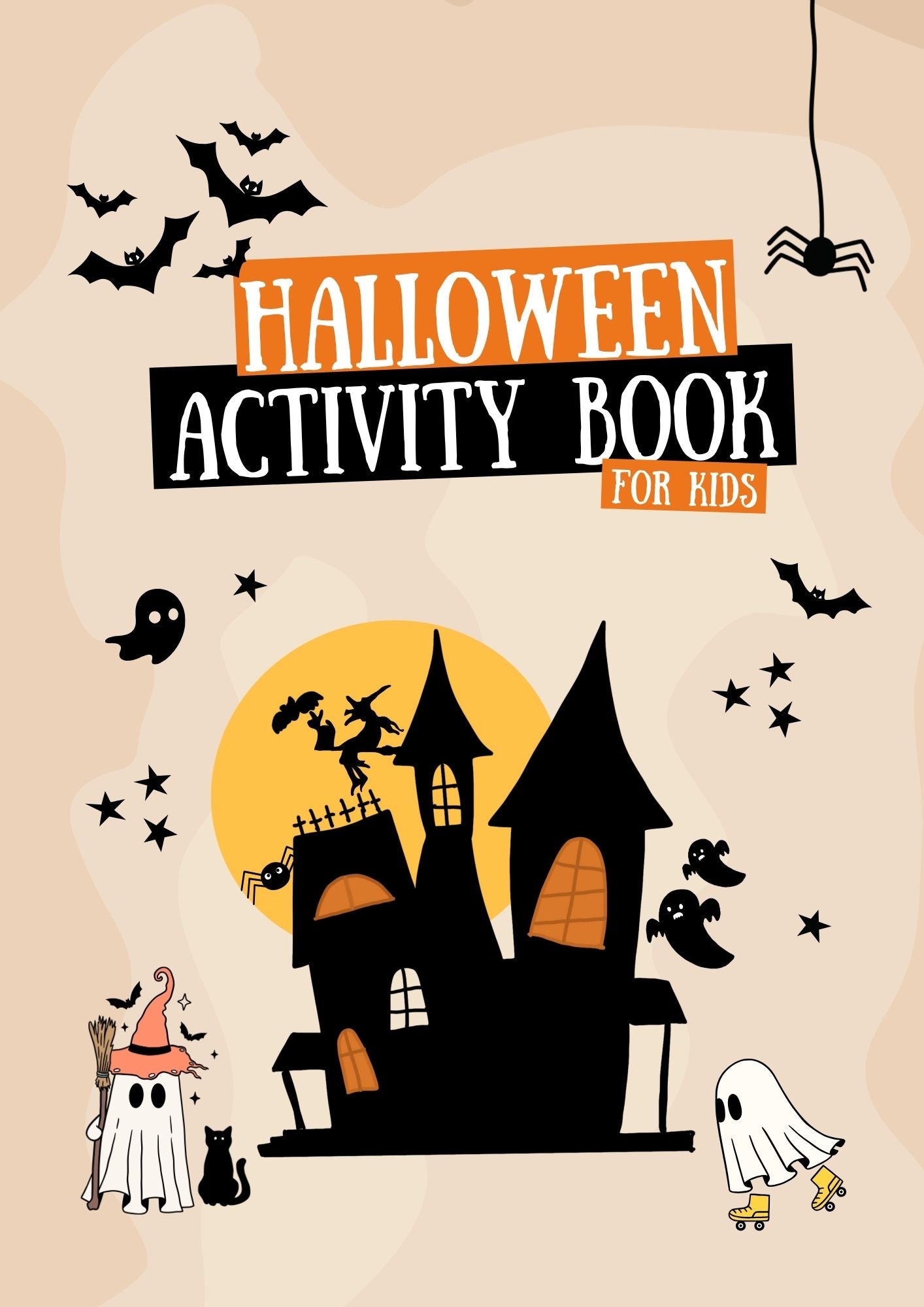 Halloween Activity Book Worksheet for Kids Yellow and Orange in Spooky Illustrative Style