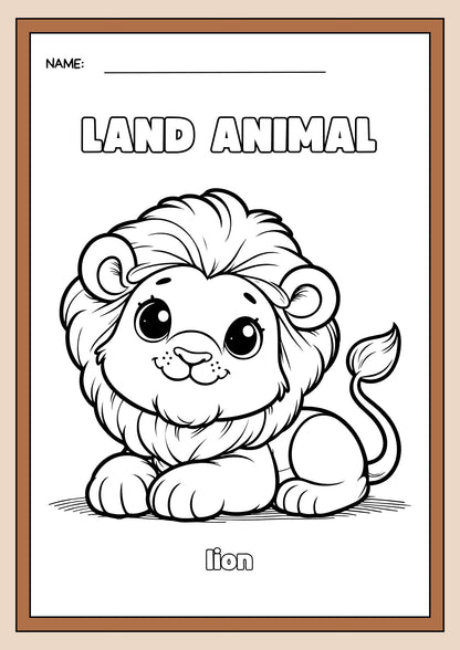 Land Animals Coloring Activity Worksheet in Brown and Black Cute Illustrative Style