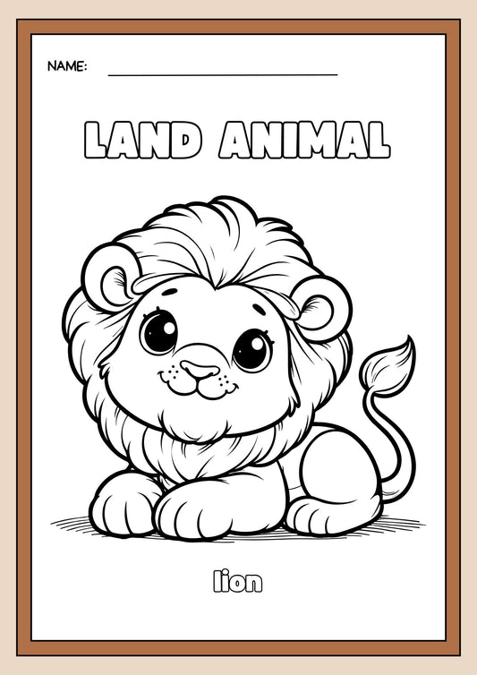 Land Animals Coloring Activity Worksheet in Brown and Black Cute Illustrative Style