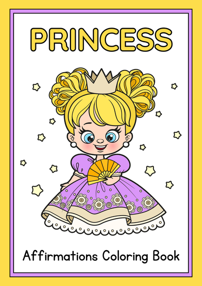 Princess Affirmations Coloring Booklet Grayscale Lined Illustrations