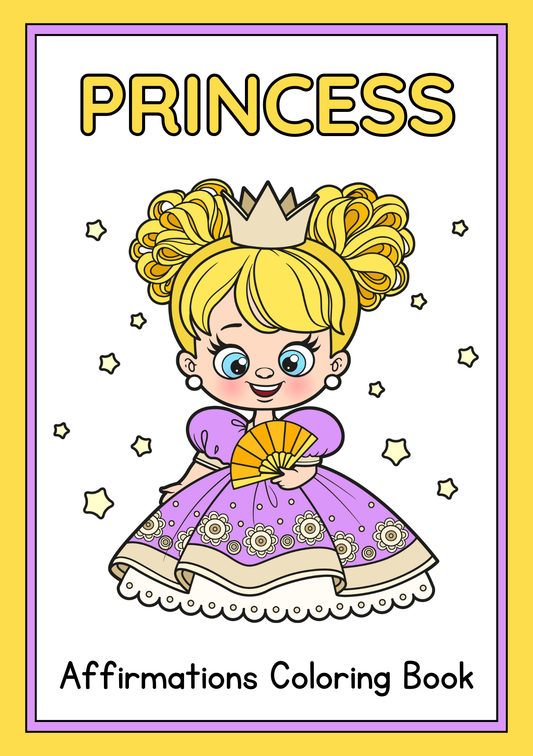Princess Affirmations Coloring Booklet Grayscale Lined Illustrations