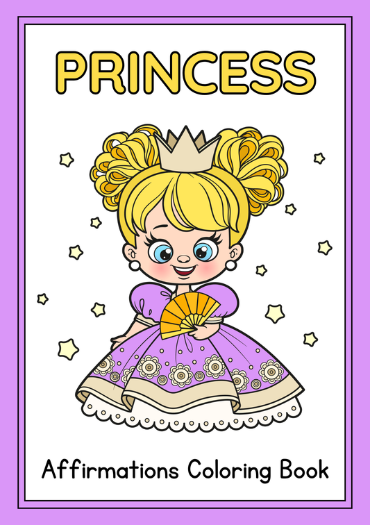 Princess Affirmations Coloring Booklet Grayscale Lined Illustrations