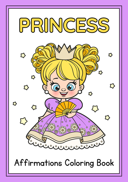 Princess Affirmations Coloring Booklet Grayscale Lined Illustrations