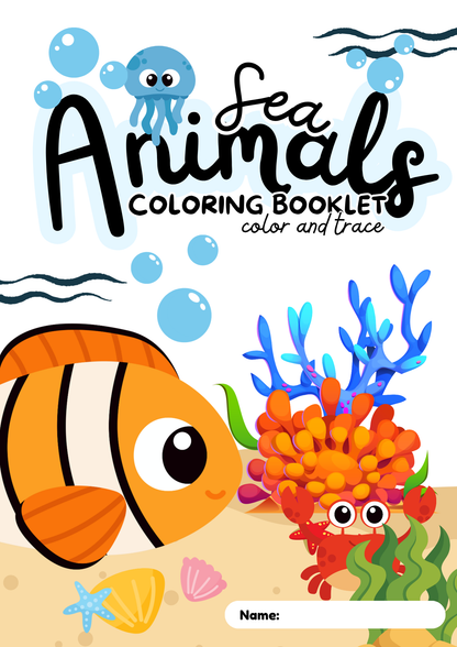 Sea Animals Coloring Booklet in Black Outline Style