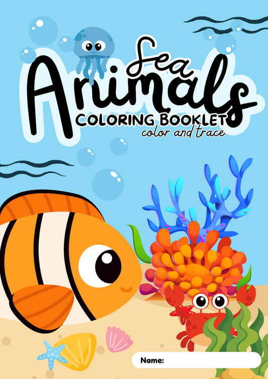 Sea Animals Coloring Booklet in Black Outline Style