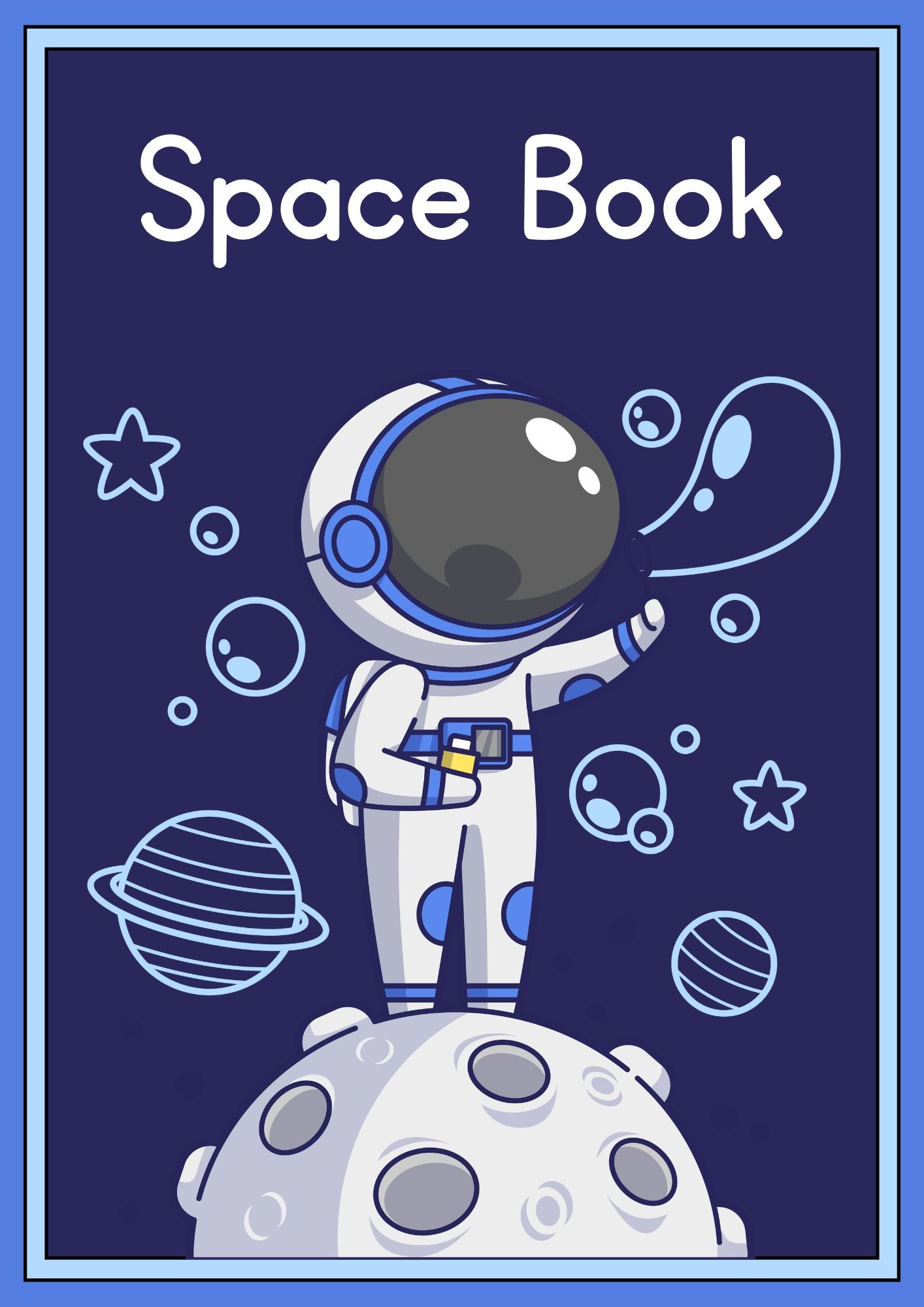 Space Coloring Book Worksheet in Blue White Illustrative Style