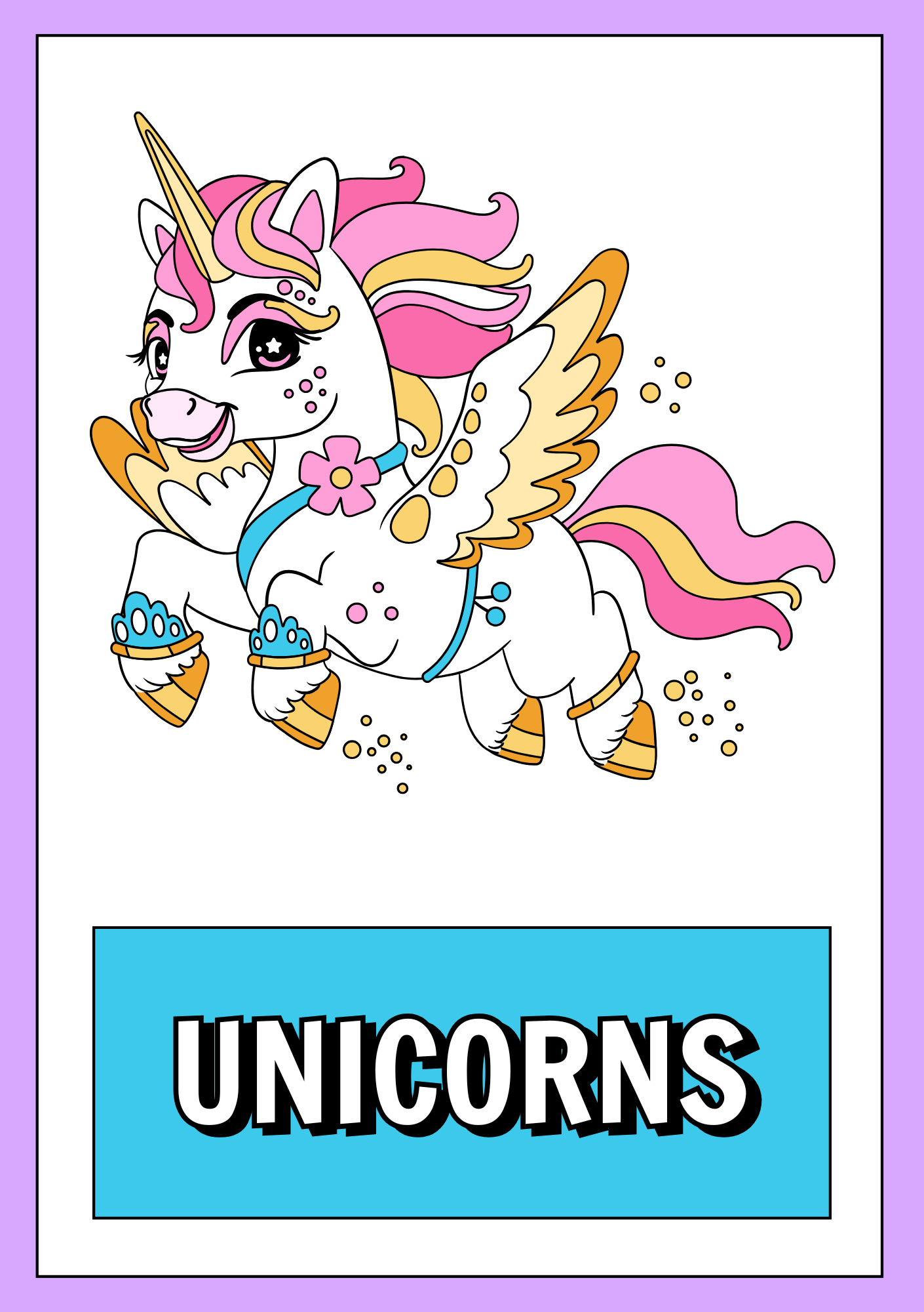 Unicorns Coloring Booklet Grayscale Lined Cartoons