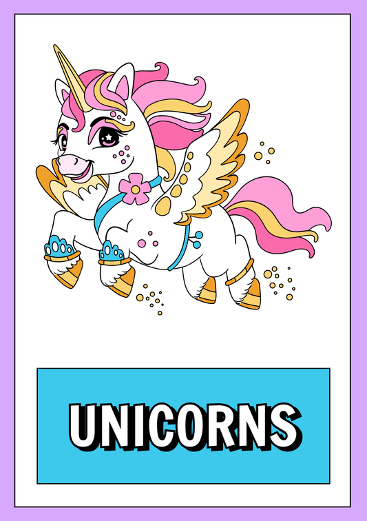 Unicorns Coloring Booklet Grayscale Lined Cartoons