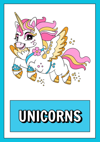 Unicorns Coloring Booklet Grayscale Lined Cartoons